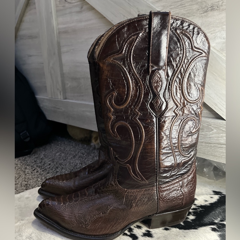 Brown Ostrich Leather Los Altos Women’s Cowboy Boots.